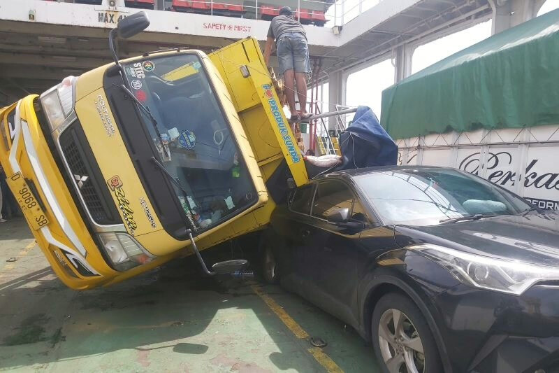 Storms Hit Bali: High Waves Flip Truck on Ferry from Java