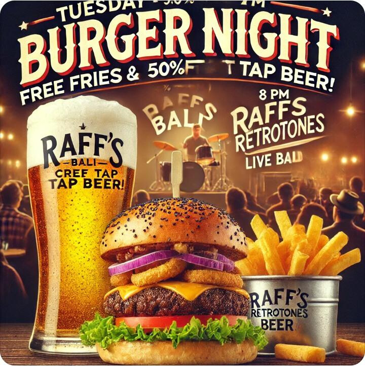 Burger & 50% Off Craft Tap Beer + Live Band