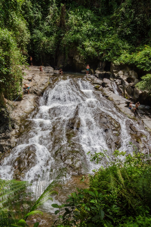 The Goa Rang Reng Waterfall is located in the Gianyar region of Bali.