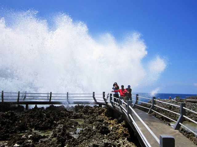 Waterblow fountain in a rock crevice in Nusa Dua